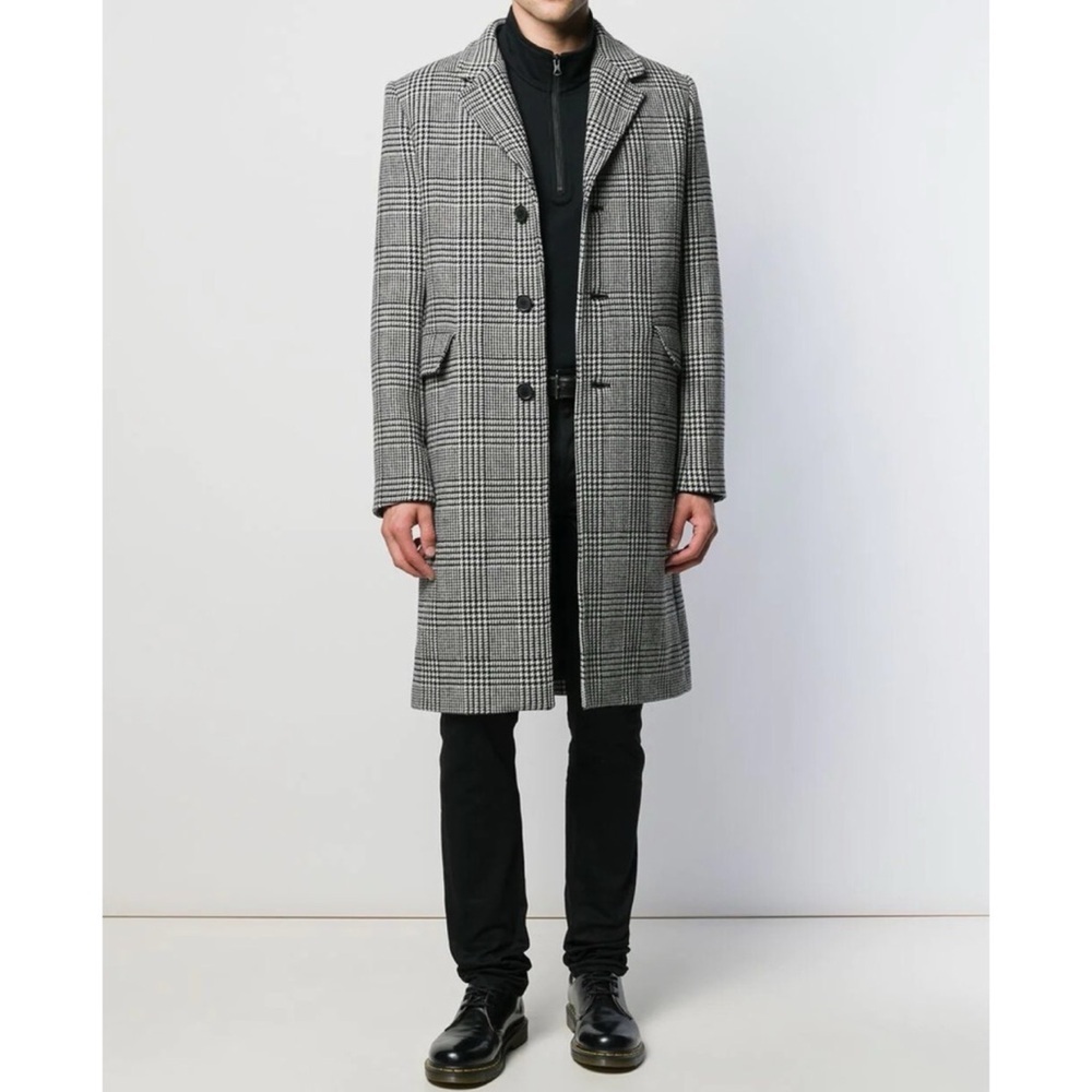 Sandro- Prince of Wales Checkered Grey Wool Long Coat Size Medium Unisex